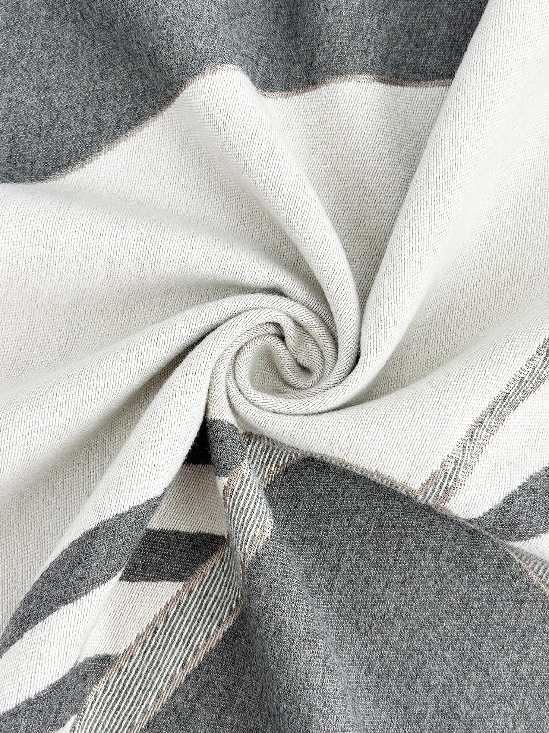 Reversible pashmina shawl wrap in dark grey and white
