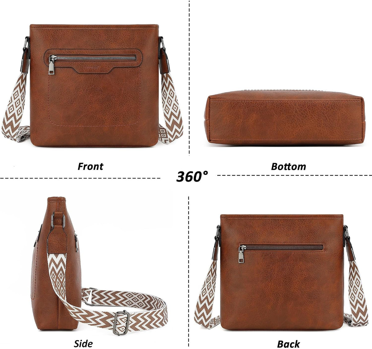 Women's brown vegan leather crossbody bag