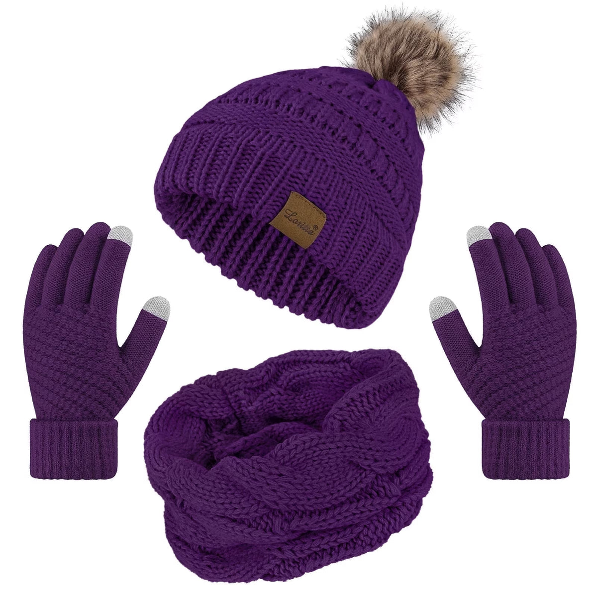 Women's winter beanie, scarf and gloves set