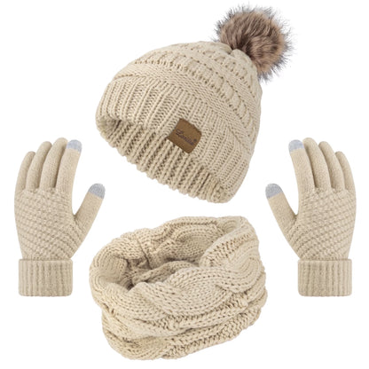 Women's winter beanie, scarf and gloves set