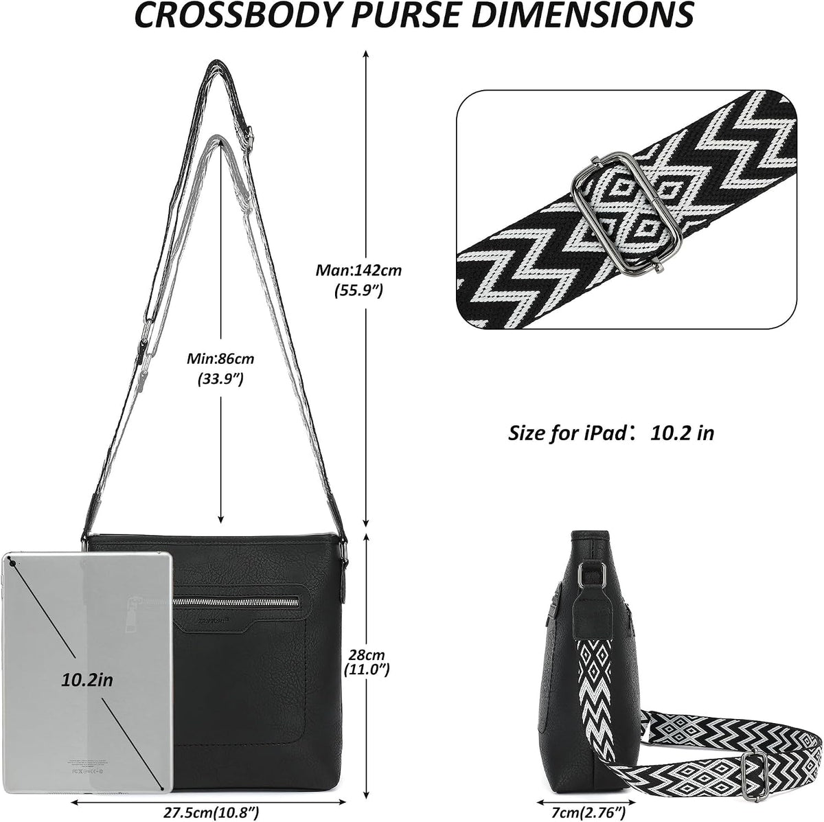 Women's black vegan leather crossbody bag