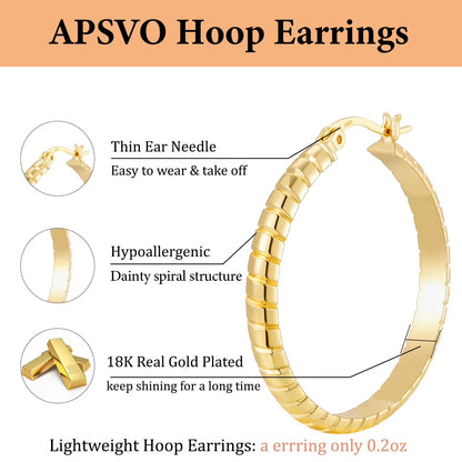 18K gold plated hoop earrings set for women