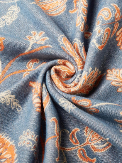 Reversible pashmina shawl wrap in blue and orange