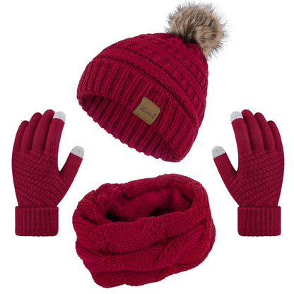 Women's winter beanie, scarf and gloves set