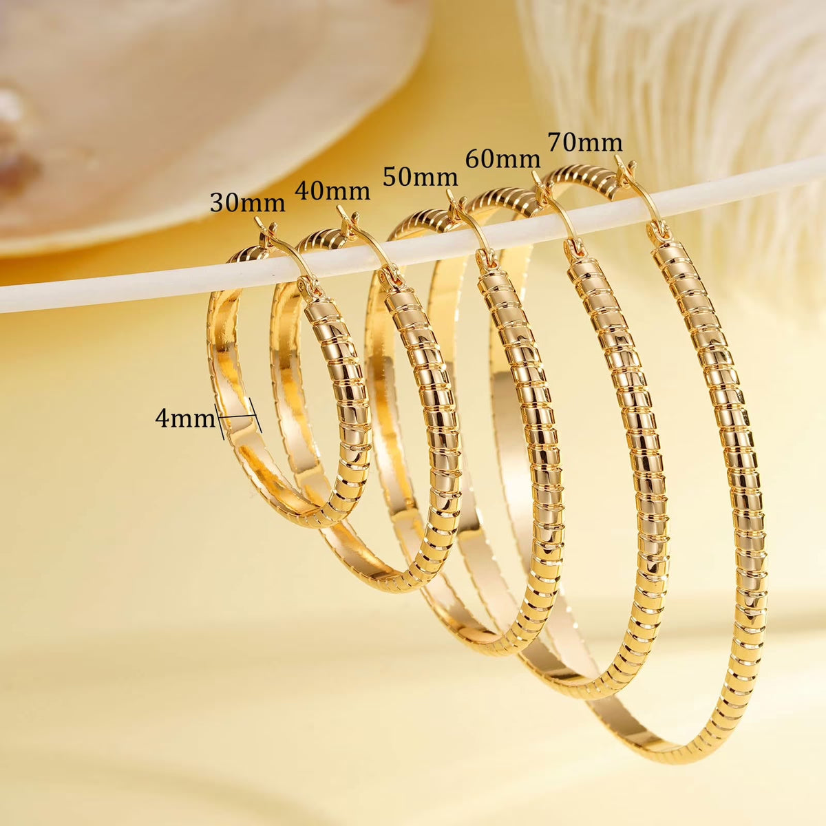 18K gold plated hoop earrings set for women