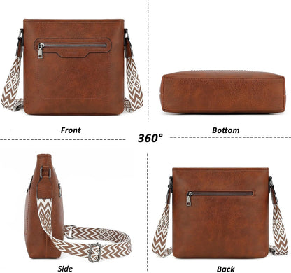 Women's brown vegan leather crossbody bag