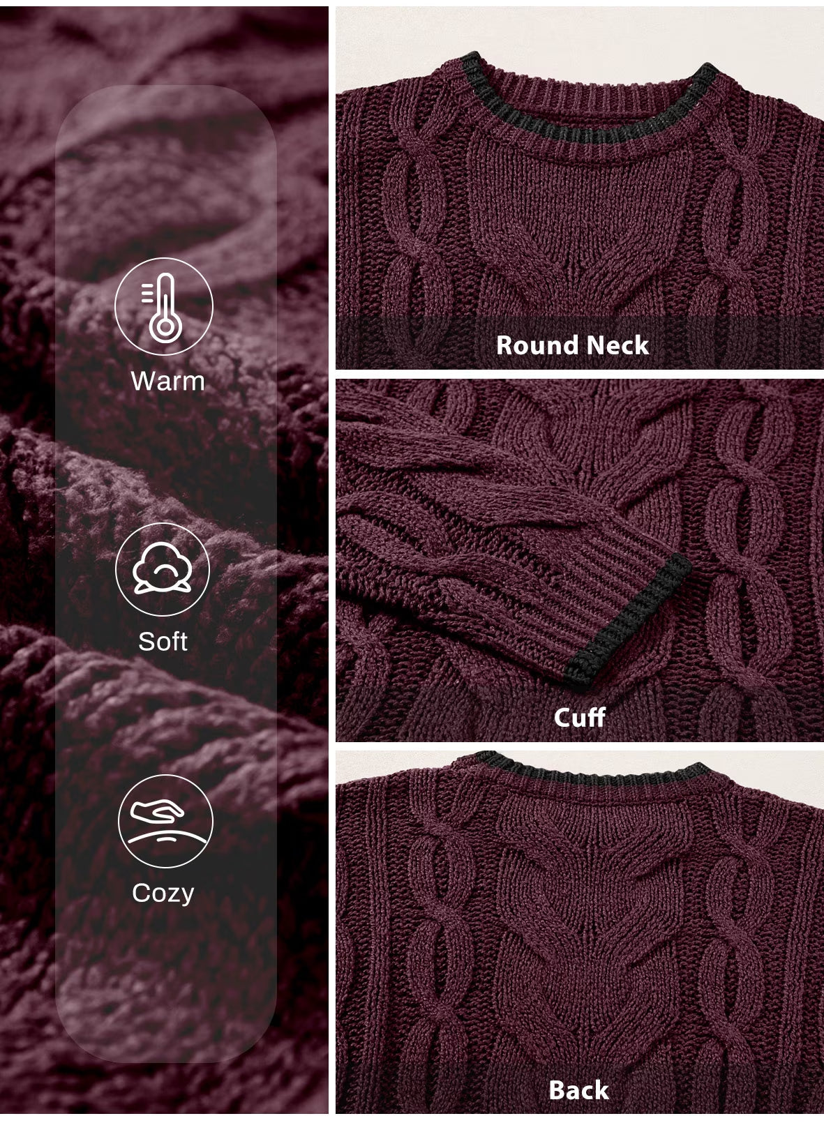 Women's cable knit crewneck sweater