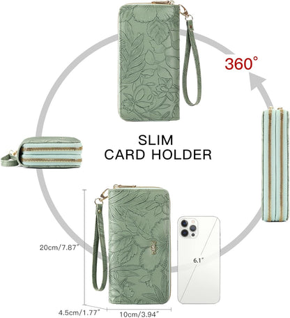 Women's RFID blocking wristlet wallet in green