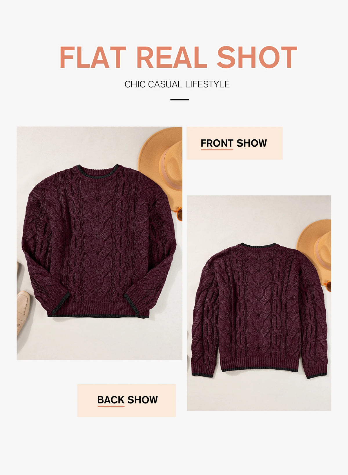 Women's cable knit crewneck sweater