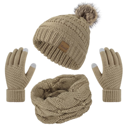 Women's winter beanie, scarf and gloves set