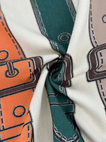 Reversible pashmina shawl wrap in ivory, green and orange