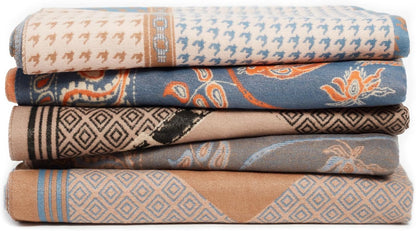 Reversible pashmina shawl wrap in blue and orange