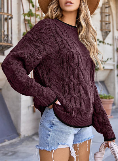 Women's cable knit crewneck sweater
