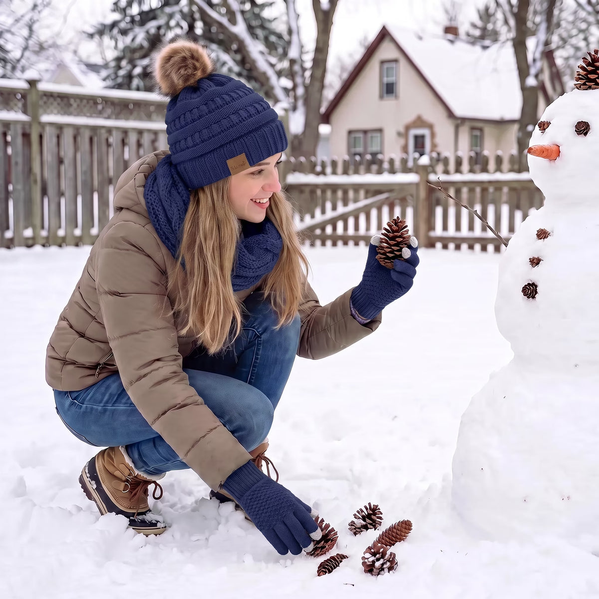 Women's winter beanie, scarf and gloves set