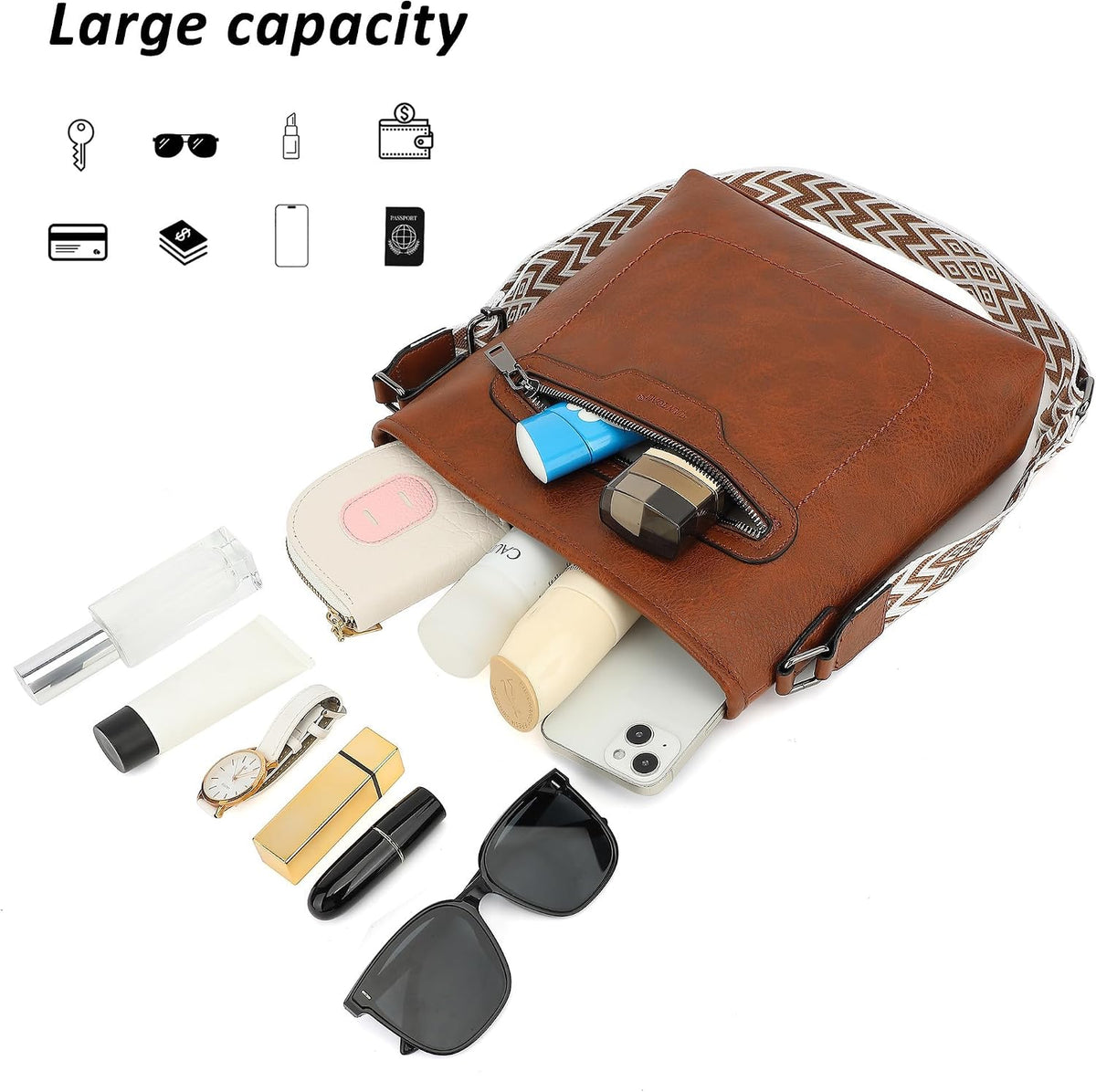 Women's brown vegan leather crossbody bag