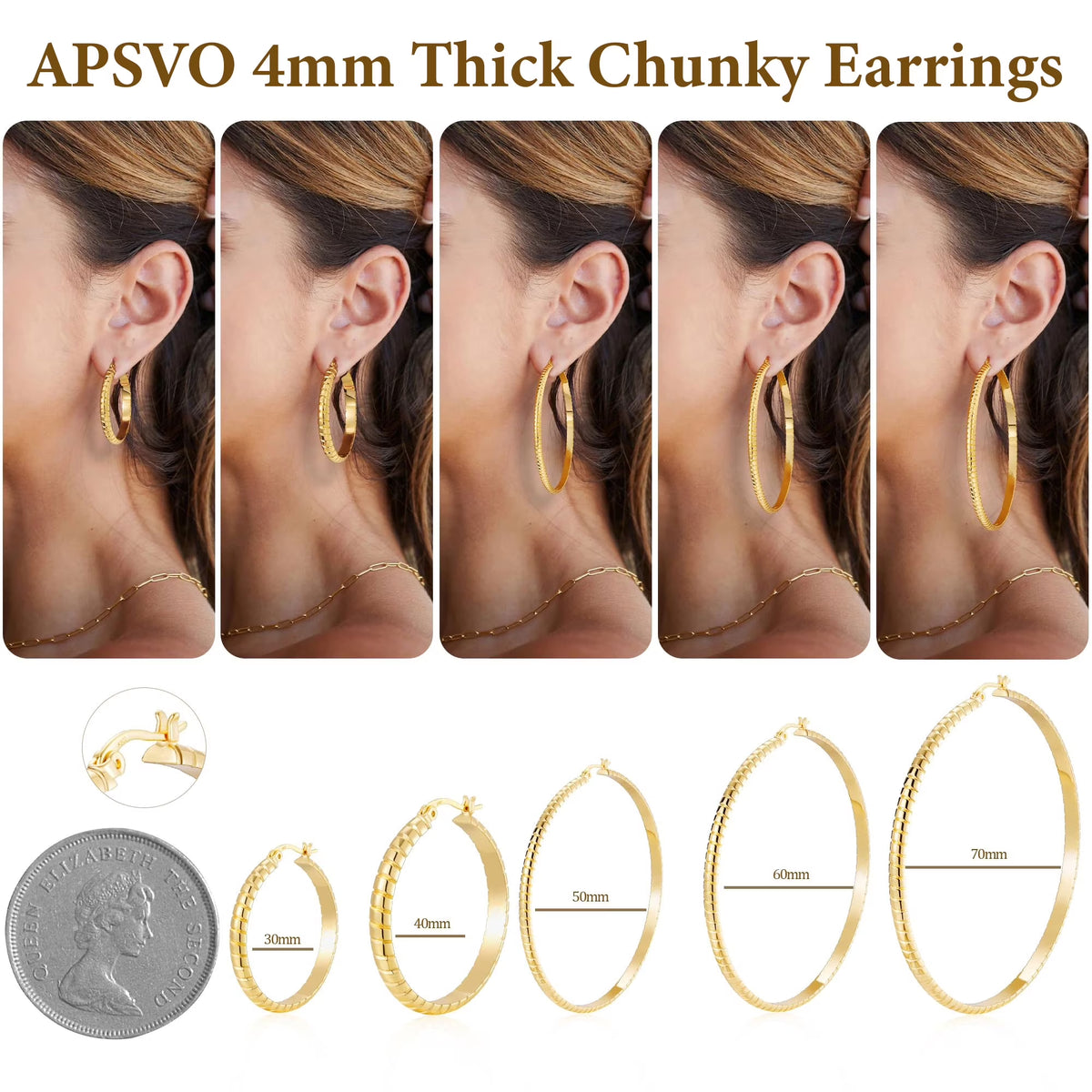 18K gold plated hoop earrings set for women