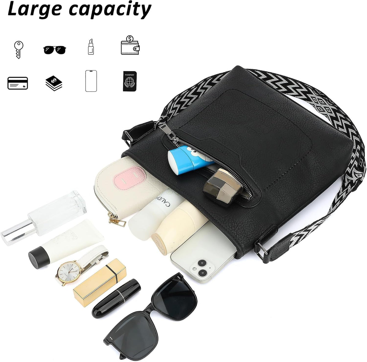 Women's black vegan leather crossbody bag