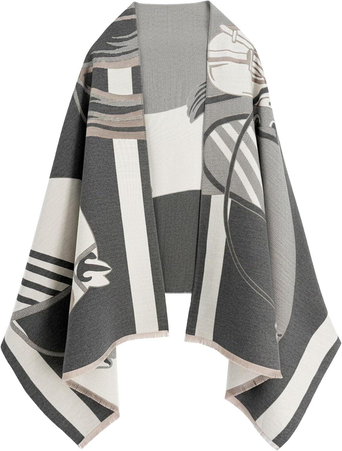 Reversible pashmina shawl wrap in dark grey and white