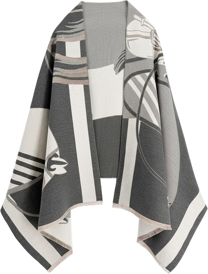 Reversible pashmina shawl wrap in dark grey and white