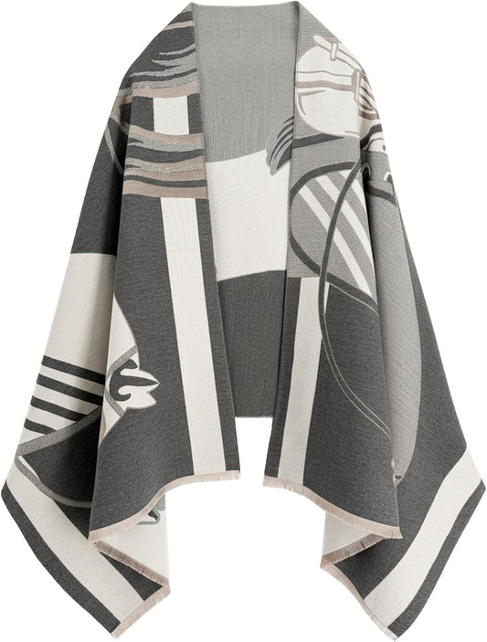 Reversible pashmina shawl wrap in dark grey and white