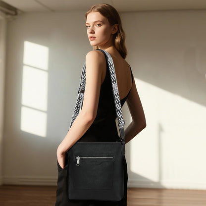 Women's black vegan leather crossbody bag