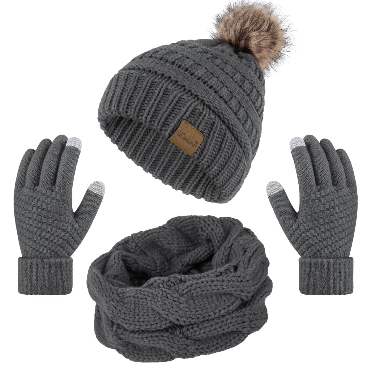 Women's winter beanie, scarf and gloves set
