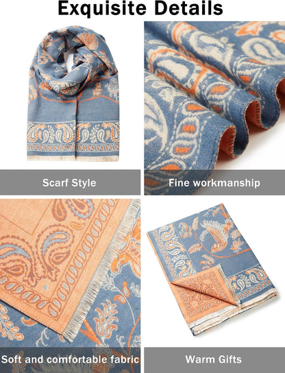 Reversible pashmina shawl wrap in blue and orange