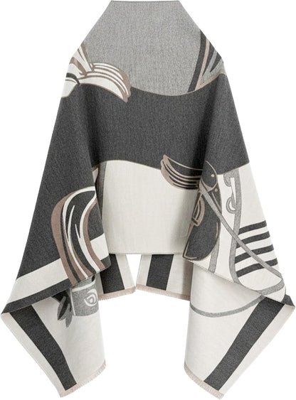 Reversible pashmina shawl wrap in dark grey and white