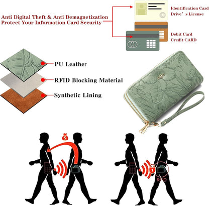 Women's RFID blocking wristlet wallet in green