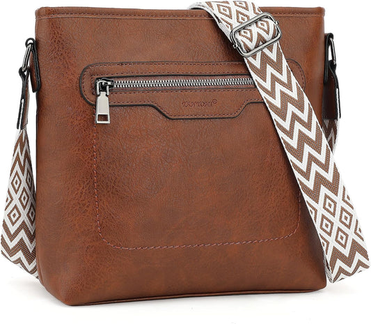 Women's brown vegan leather crossbody bag