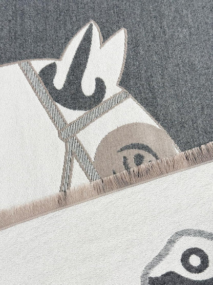 Reversible pashmina shawl wrap in dark grey and white