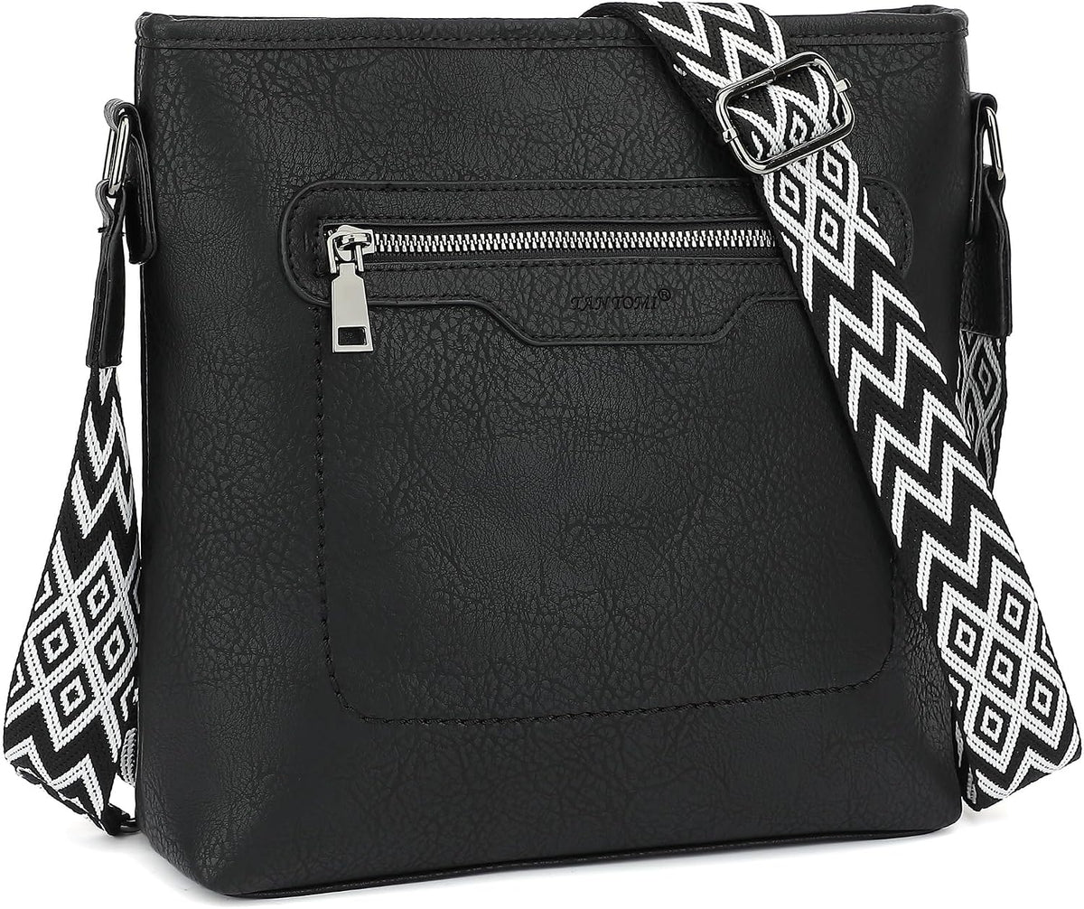 Women's black vegan leather crossbody bag
