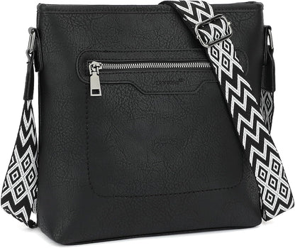 Women's black vegan leather crossbody bag