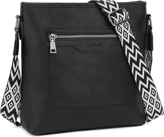 Women's black vegan leather crossbody bag