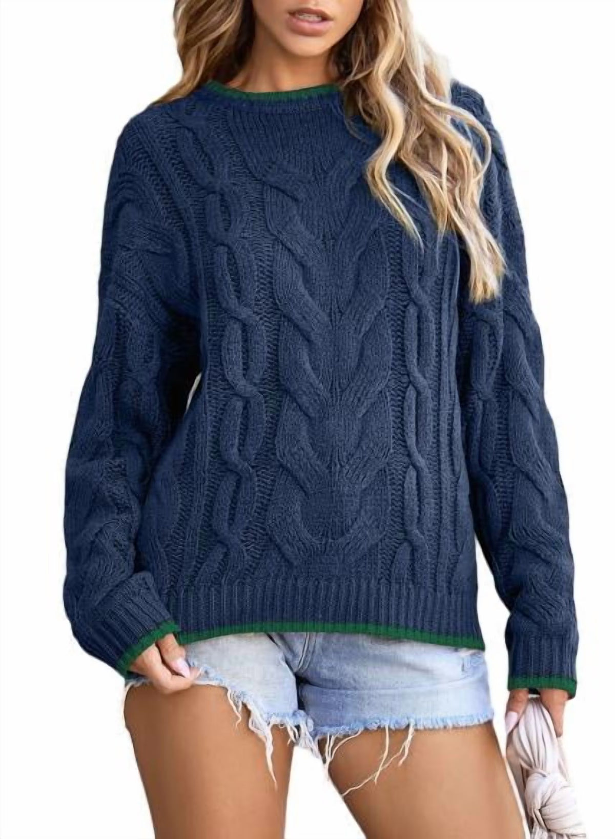 Women's cable knit crewneck sweater