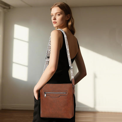 Women's brown vegan leather crossbody bag