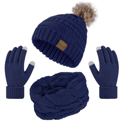 Women's winter beanie, scarf and gloves set
