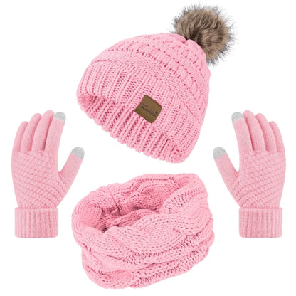 Women's winter beanie, scarf and gloves set
