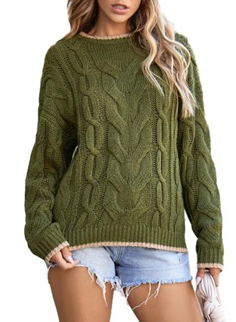Women's cable knit crewneck sweater