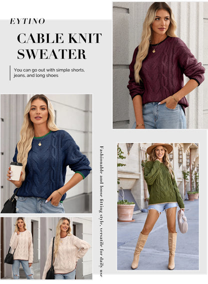 Women's cable knit crewneck sweater