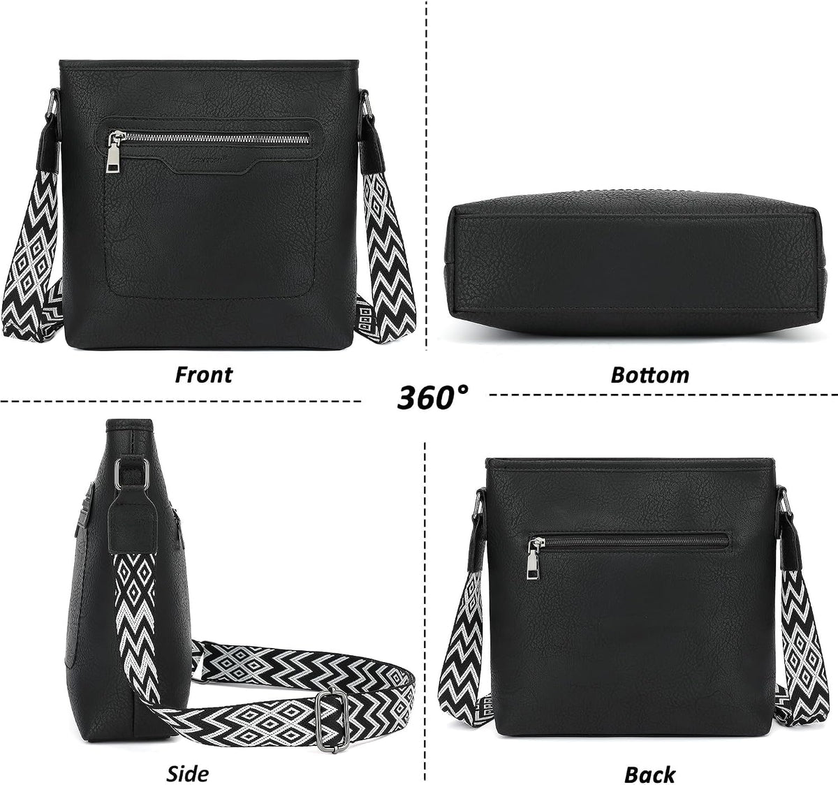 Women's black vegan leather crossbody bag