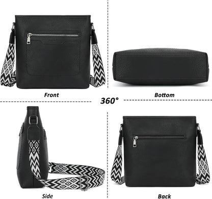 Women's black vegan leather crossbody bag