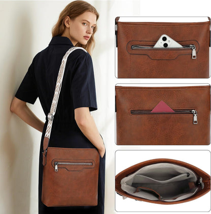 Women's brown vegan leather crossbody bag