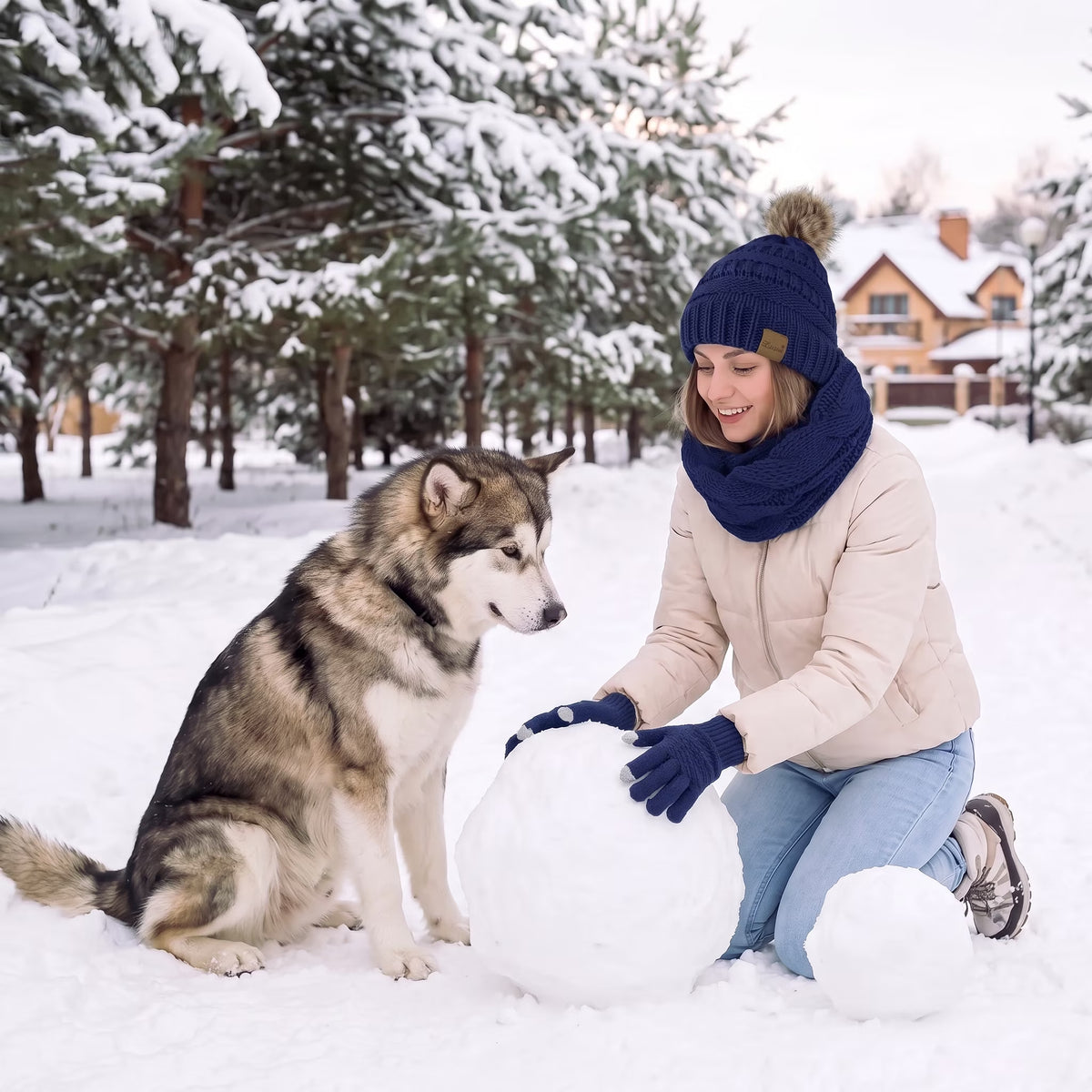 Women's winter beanie, scarf and gloves set
