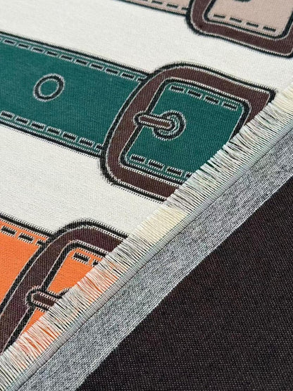 Reversible pashmina shawl wrap in ivory, green and orange