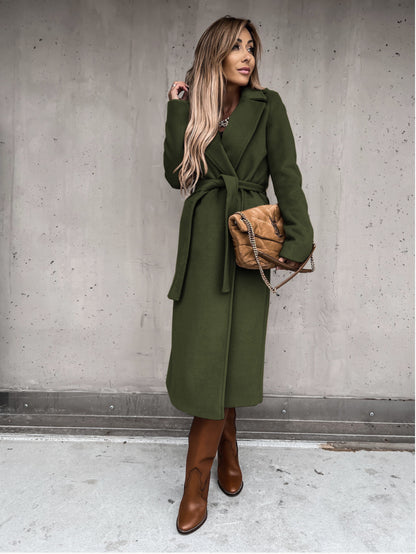 Women's belted long wrap coat