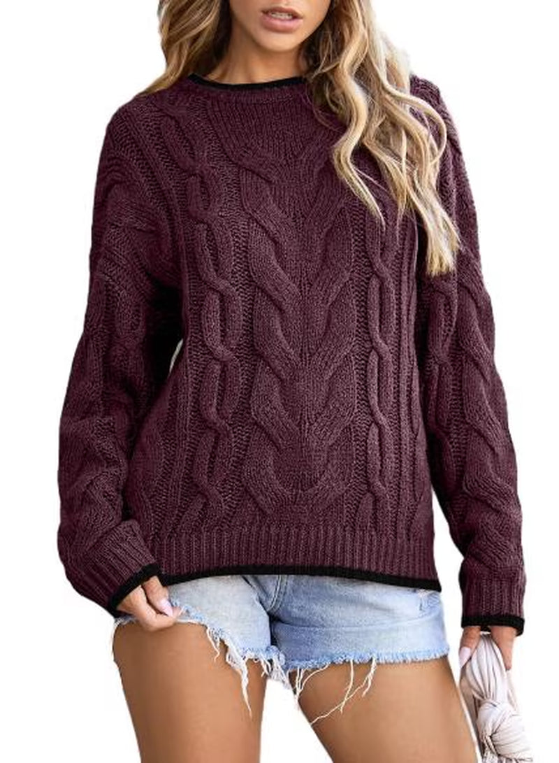 Women's cable knit crewneck sweater