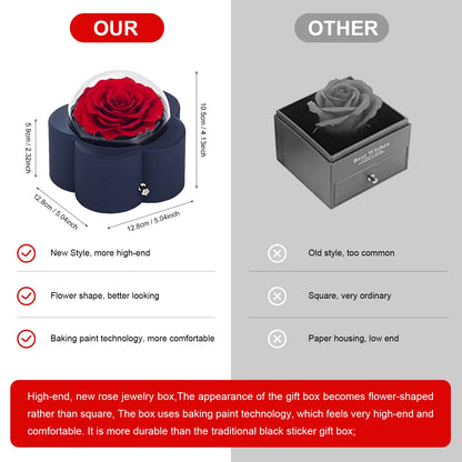 Preserved rose in gift box with necklace