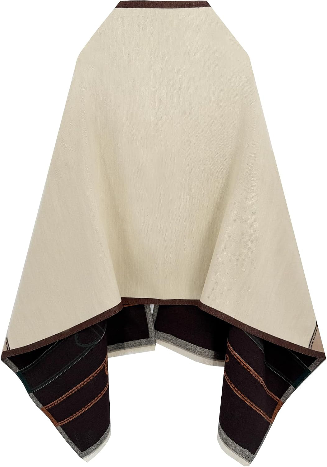 Reversible pashmina shawl wrap in ivory, green and orange