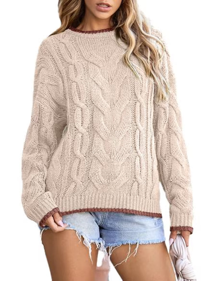 Women's cable knit crewneck sweater